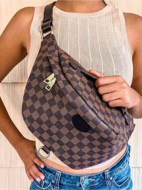 Brown Checkered Bum Bag Crossbody Belt Bag